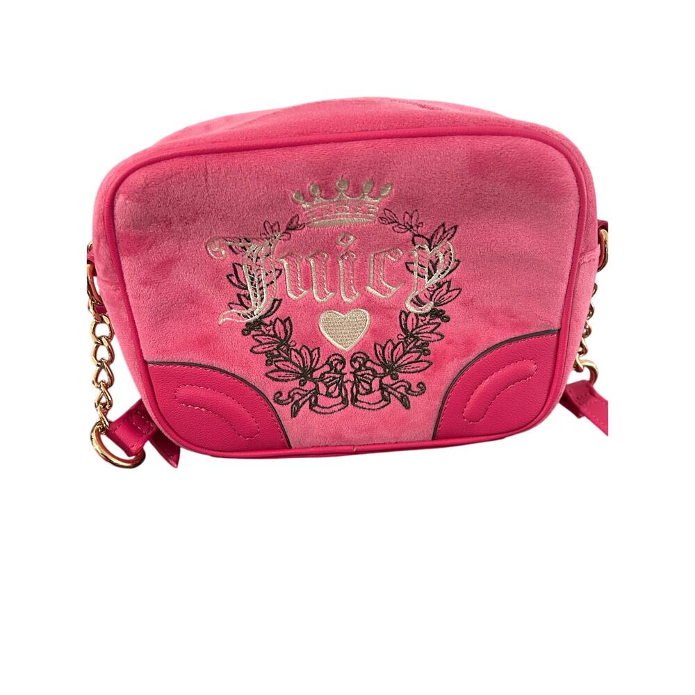JUICY COUTURE Pink Flash HERITAGE Embroidered VELOUR Crossbody BAG